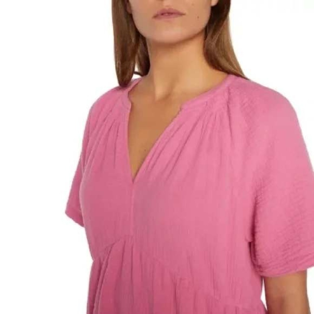 Gap Gauze Cotton Dress V-Neck Tiered with Pockets Empire Waist Sz M /#5398 - Picture 4 of 5